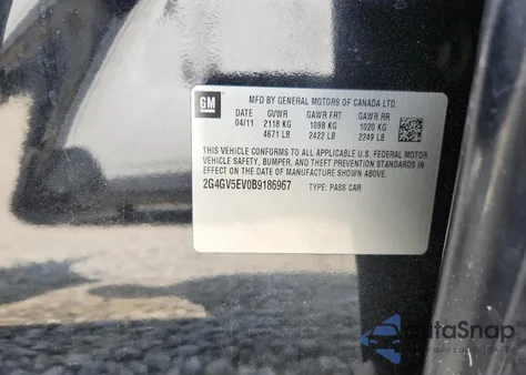 2011 Buick Regal Cxl z USA, uszkodzony, nr VIN 2G4GV5EV0B9186967